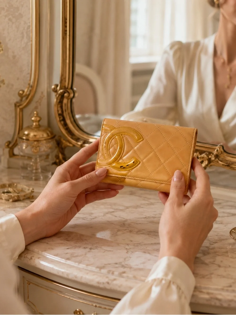 CHANEL Calfskin Quilted Cambon CC Wallet – Yellow Beige with Gold CC Accents